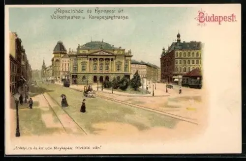 Lithographie Budapest, Volkstheater und Kerepeserstrasse