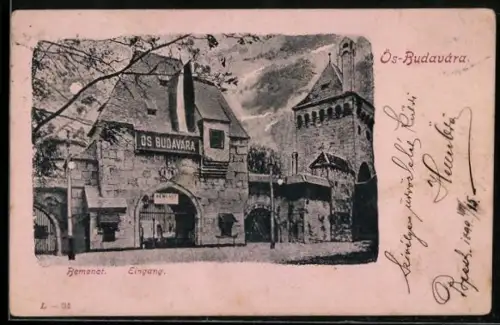 AK Budapest, Stadtwäldchen, Ös-Budavára, Eingang
