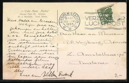 AK Arnhem, Hotel Riche, Nieuwe Plein 56, Inh. W. J. Bieshaar