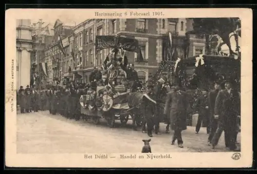 AK Amsterdam, Herinnering 6 Februari 1901, Het Défilé, Handel en Nijverheid