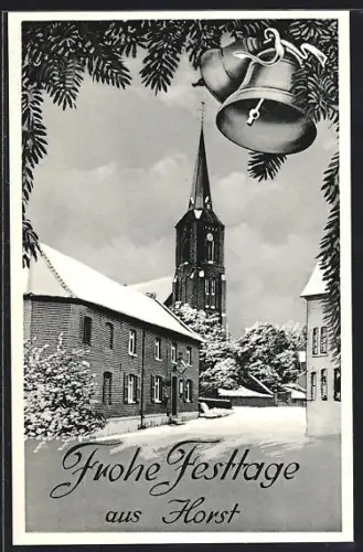 AK Horst / Heinsberg, Kirchenansicht im Winter, Weihnachtsgrüsse