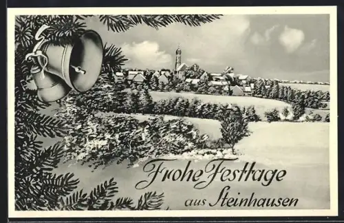 AK Steinhausen / Rottum, Ortspanorama mit Kirche im Winter