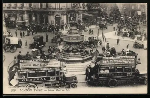 AK Doppelstockbusse und Autos am Piccadilly Circus in London