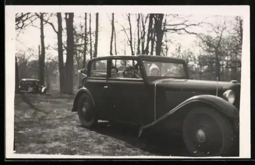 Foto-AK Auto mit einklappbarem Dach in einer Waldlichtung
