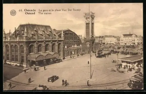 AK Ostende, Aussenansicht vom Bahnhof