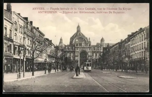 AK Anvers, Facade latérale de la Gare Centrale, vue de l`Avenue De Keyser