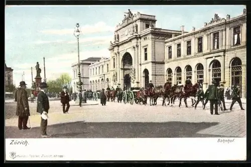 AK Zürich, Strassenpartie am Bahnhof