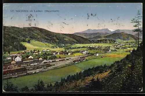 AK St. Michael ob Leoben, Blick auf den Bahnhof im Tal