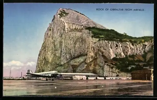 AK Gibraltar, Rock of Gibraltar from airfield, aircraft on runway