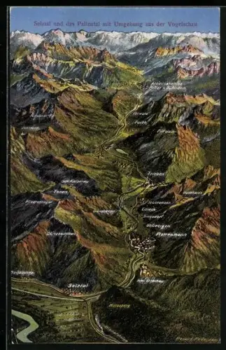 Künstler-AK Eugen Felle: Rottenmann, Panorama der Umgebung mit Selztal und Paltental