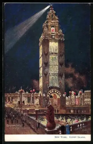 Künstler-AK Coney Island, N.Y., Dreamland at night