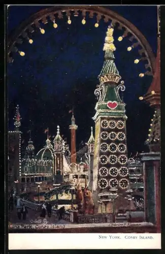 Künstler-AK Coney Island, N.Y., Luna Park at night