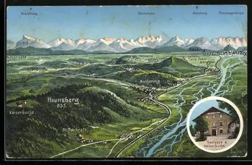 AK Obertrum am See, Gasthaus Haunsberg mit Umgebung aus der Vogelschau