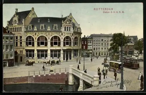 AK Rotterdam, Station Z. H. E. S. M., Strassenbahn