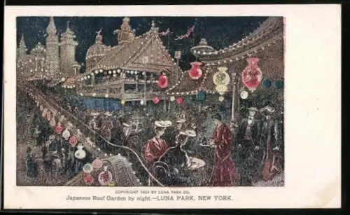 Künstler-AK Coney Island, N.Y., Luna Park, Japanese Roof Garden by night