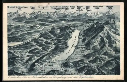 Künstler-AK Eugen Felle: Steindorf am Ossiacher See, Ossiacher See und Kanzelbahn mit Umgebung