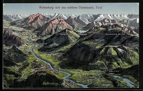 Künstler-AK Eugen Felle: Rattenberg, Panorama mit dem mittleren Unterinntal