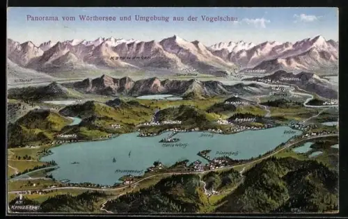 AK Wörthersee, Panorama vom See und der Umgebung aus der Vogelschau