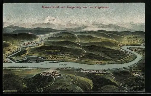 Künstler-AK Eugen Felle: Maria-Taferl mit Umgebung aus der Vogelschau