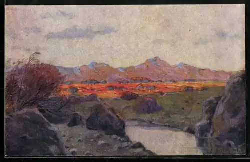 Künstler-AK sign. Peter Paul Müller: Deutsch-Südwestafrika, Blick auf die Landschaft