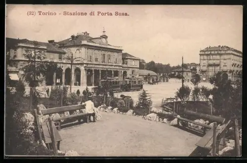 AK Torino, Stazione di Porta Susa, Strassenbahn