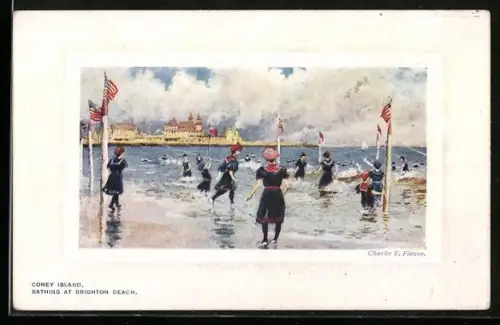 Künstler-AK Coney Island, N.Y., Bathing at Brighton Beach