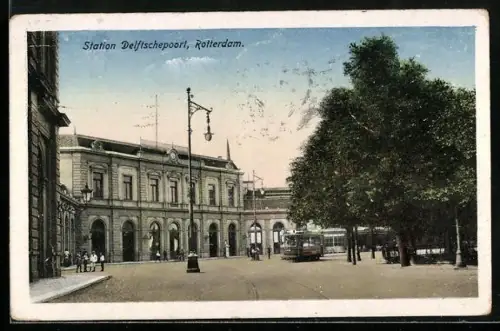AK Rotterdam, Station Delftsche Poort, Blick zum Bahnhof