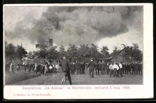 AK Wormerveer, Zeepfabriek DE Adelaar 1906, Brand der Fabrik