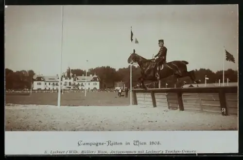 AK Wien, Campagne-Reiten 1905, Reiter an einer Hürde, Pferdesport