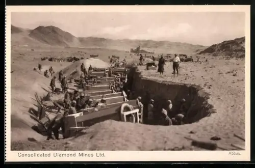 AK Lüderitzbucht, Consolidated Diamond Mines Ltd., Bergarbeiter beim Diamantenabbau