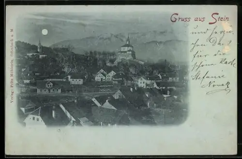 Mondschein-AK Stein in Krain, Panorama