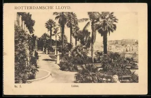 AK Lisboa, Strassenpartie mit Palmen