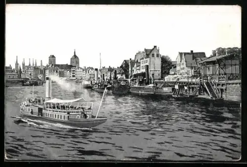 AK Danzig, Nordisch-Venedig mit angelegten Booten