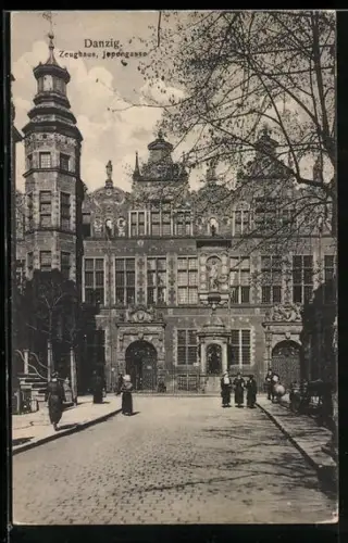 AK Danzig, Partie in der Jopengasse mit Zeughaus