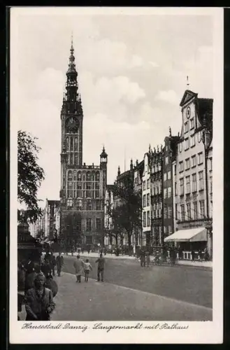 AK Danzig, Langermarkt mit Rathaus