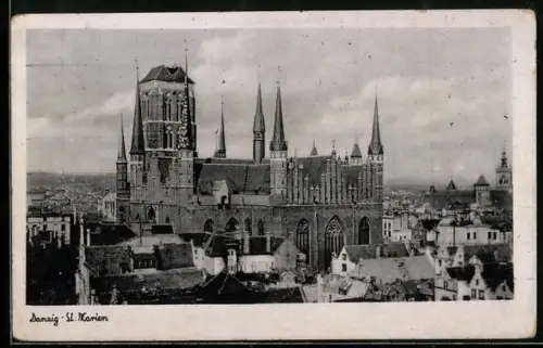 AK Danzig, St. Marien aus der Vogelschau