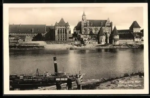 AK Marienburg-Malbork, Schloss, Westseite, Dampfer