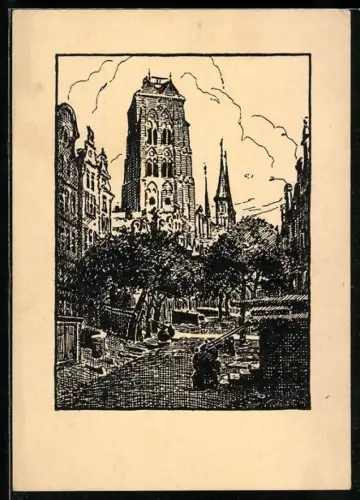 Künstler-AK Danzig, St. Marienkirche