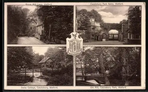 AK Watford, Grove Mill Lane, Cassiobury Park, Swiss Cottage, Park Gates, Old Mill