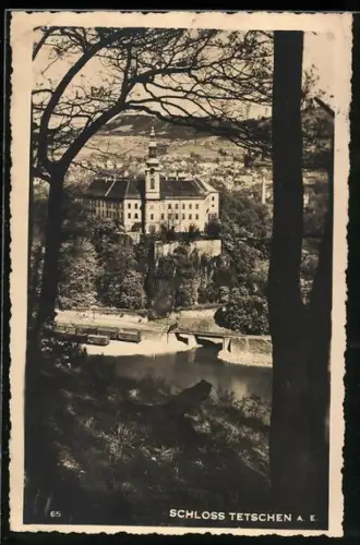 AK Tetschen a. E., Schloss mit Brücke