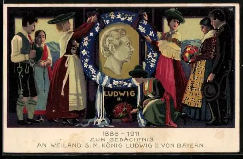AK Menschen enthüllen ein Portrait König Ludwig II. von Bayern