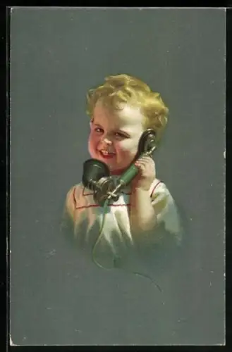 AK kleiner Junge spricht ins Telefon