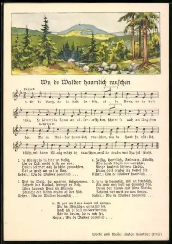 Lied-AK Anton Günther Nr. 8981: Wu de Walder haamlich rauschen