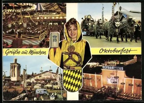 AK München, Verschiedene Oktoberfestszenen mit Münchner Kindl