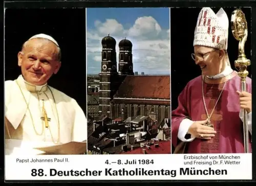 AK München, Erinnerung an den 88. Deutschen Katholikentag mit Papst Johannes Paul II. und Erzbischof Wetter