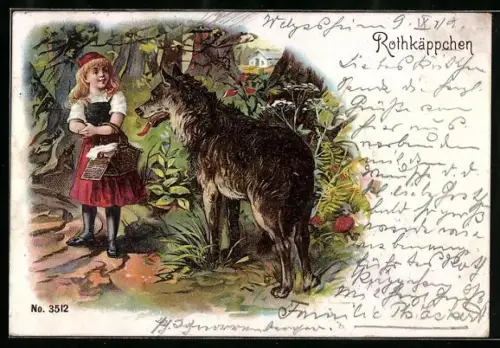 AK Rotkäppchen trifft den Wolf im Wald