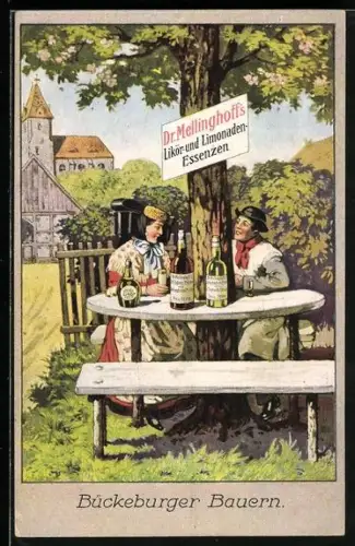 AK Dr. Mellinghoff`s Likör und Limonade Essenzen Reklame, Bückeburger Bauern