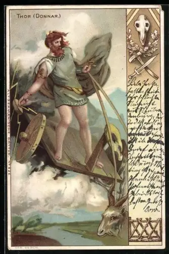AK Thor ( Donnar ) auf seinem Wagen