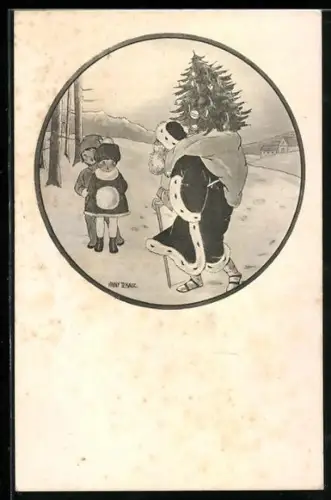 Künstler-AK Anny Tekauz: Der Weihnachtsmann bringt Geschenke für die Kinder