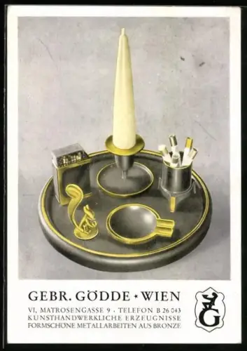 AK Wien, Reklame Metallarbeiten aus Bronze Gebr. Gödde, Matrosengasse 9
